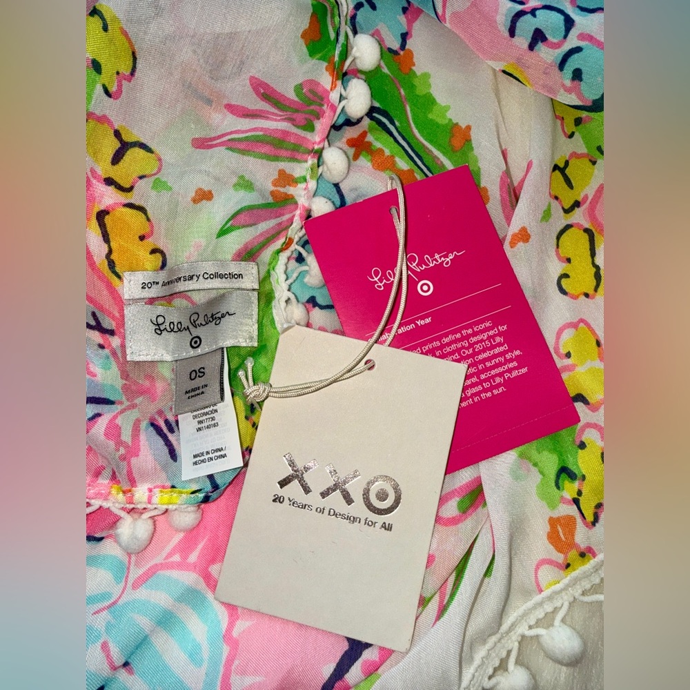 NWT Lilly Pulitzer x Target Nosey Posey Pom Pom Floral Scarf OS Pink - Picture 2 of 3